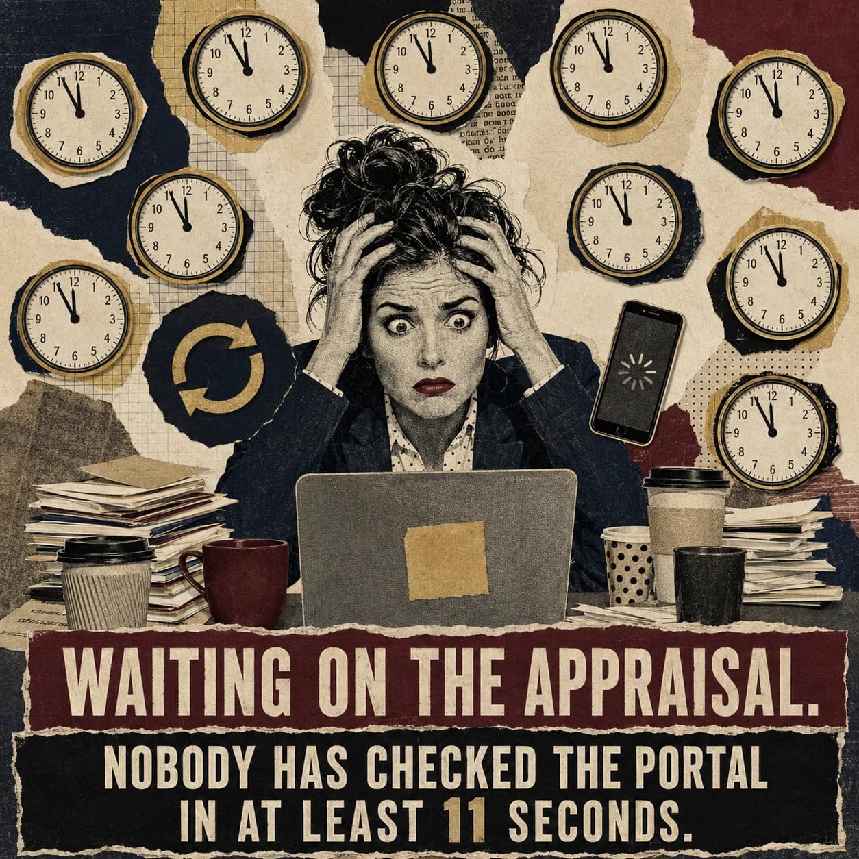 Real estate meme about repeatedly refreshing a portal while waiting for an appraisal